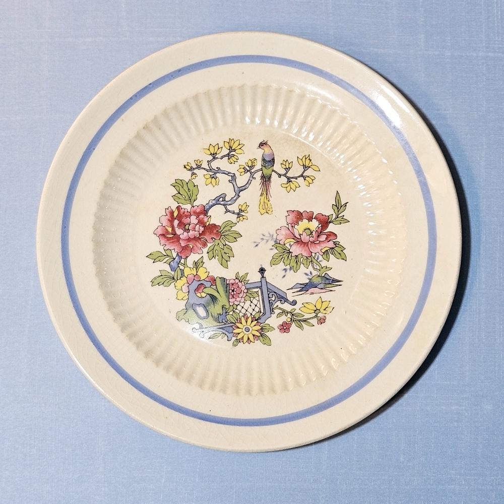 Vintage Plate with Flowering Tree Design